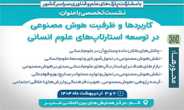 فراخوان نشست تخصصی کاربردها و ظرفیت هوش مصنوعی در توسعه استارتاپ‌‌های علوم انسانی